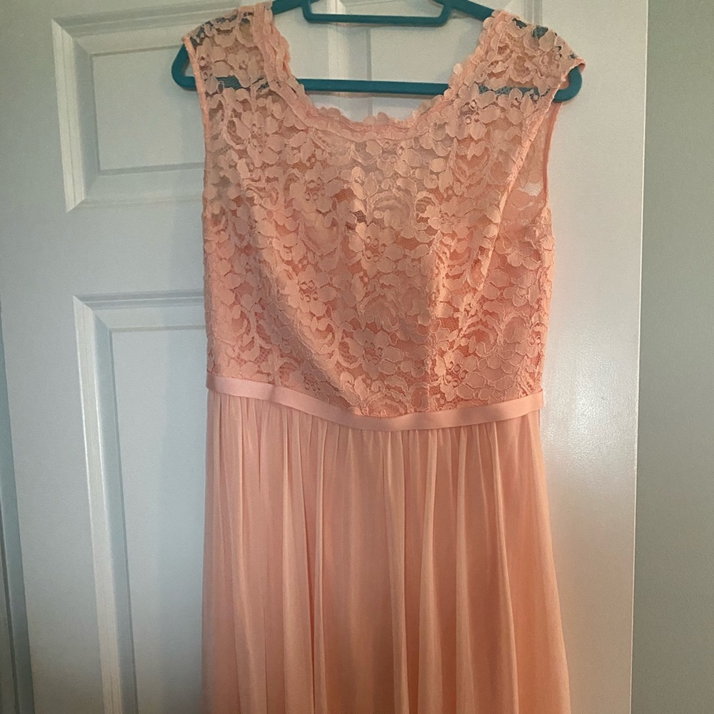 David’s Bridal bridesmaid dress in Bellini.